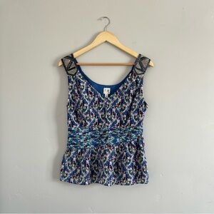 Anthropologie Edme & Esyllte | Blue Beading Detail Sleeveless Tank Top Blouse